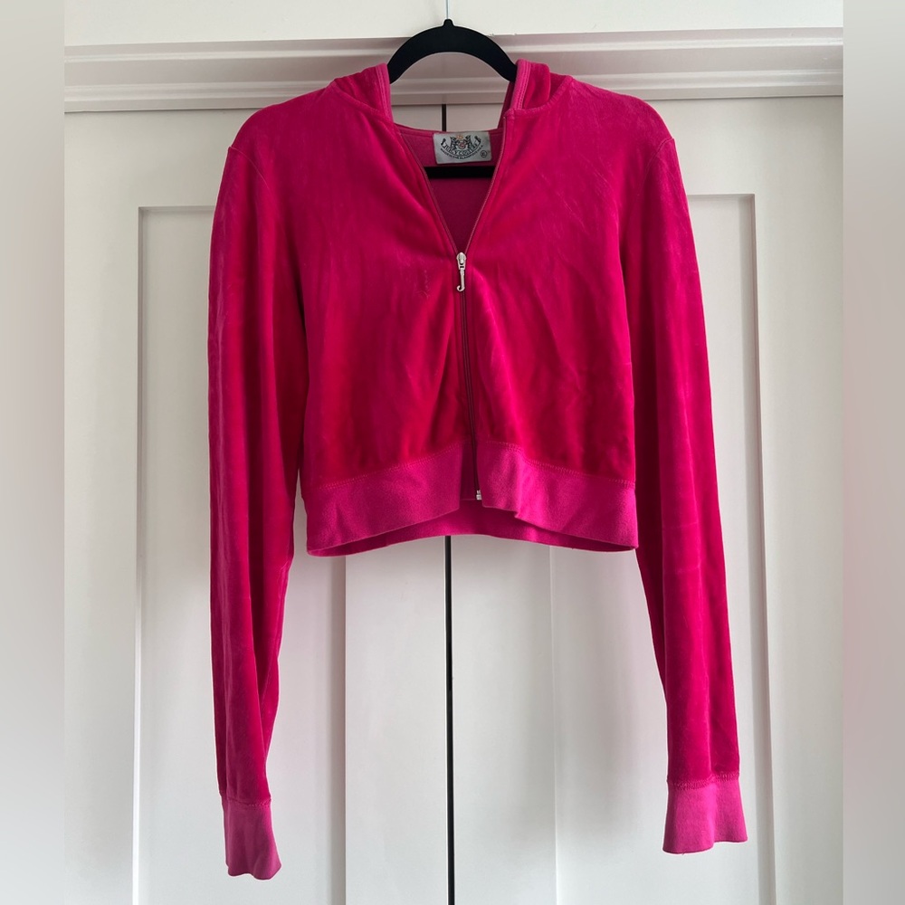 Juicy Couture Hot Pink Crop Velour Hoodie